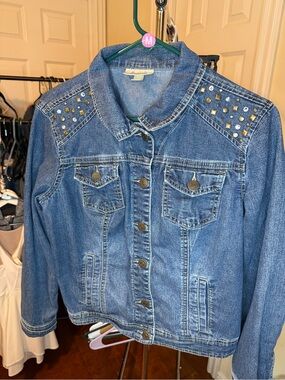 Dressbarn Medium Blue Denim Jacket with Gold & Silver Studs